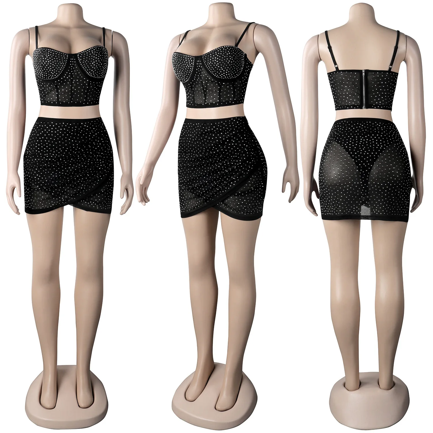 Женский комплект из двух предметов привлекательная сетчатая Юбка со стразами