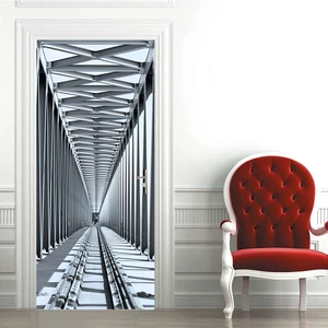 Modern Metal Door Stickers Home Decoration Visual Depth Sense Bedroom Living Room Decoration Door Decals Waterproof Two-Pieces