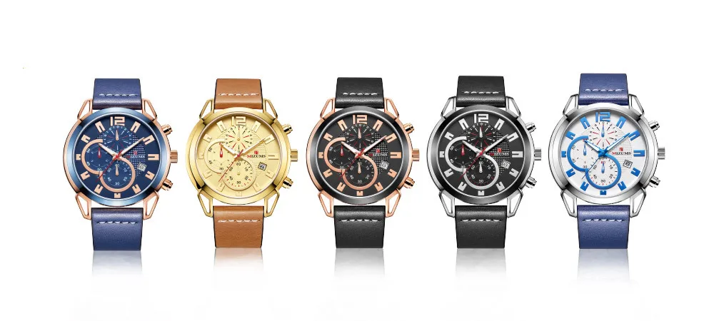 Лидирующий бренд хронограф спортивные мужские часы кварцевые кожа наручные