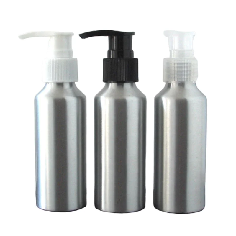 100ml Cosmetics Hand Lotion Pump Aluminum Bottle Press Pump Packaging Container Black/White/Clear Head Metal Travel Bottle 20pcs
