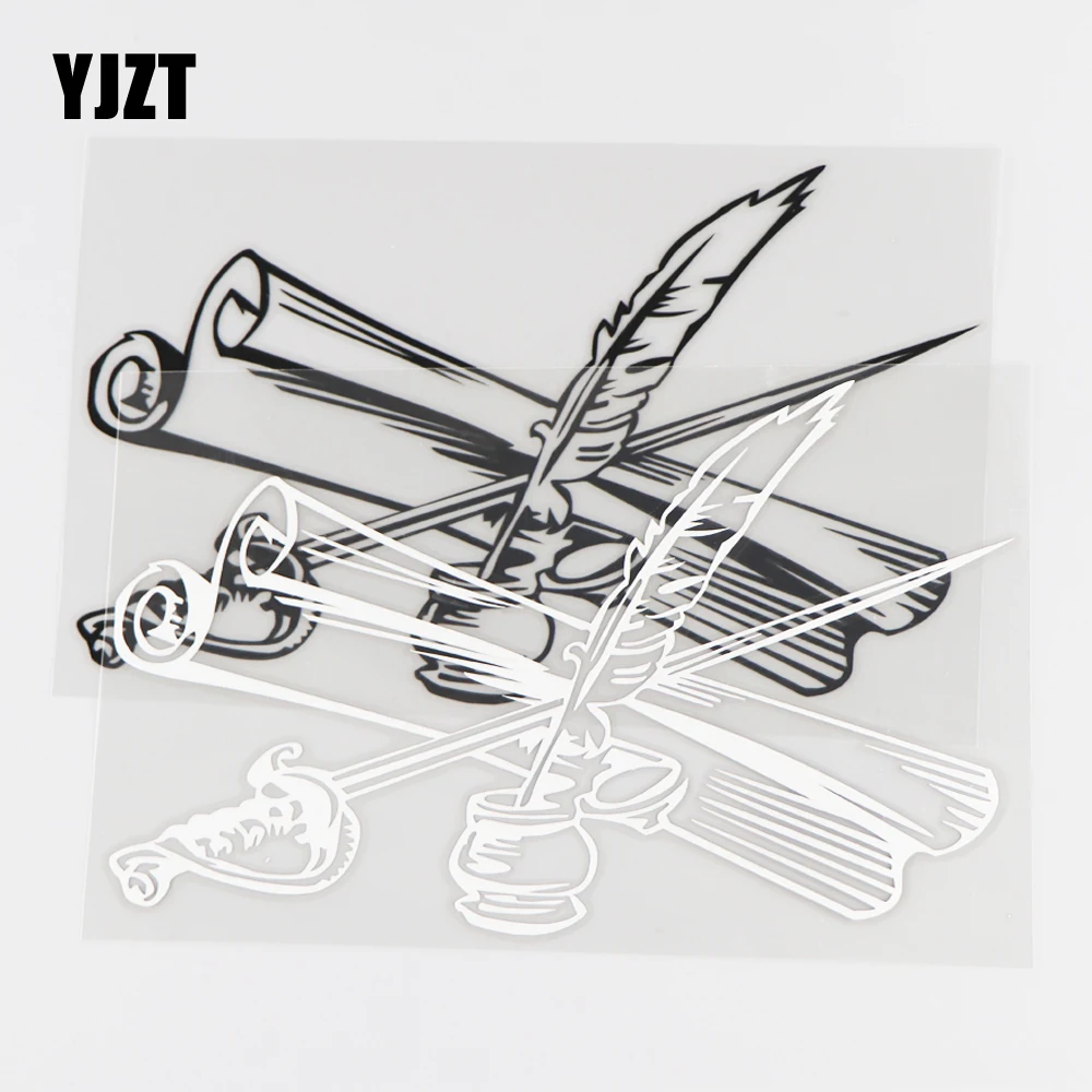 

YJZT 11,7 см × 16,8 см Виниловая наклейка для украшения кузова, ручка с чернилами и меч, персонализированные автомобильные наклейки 1C-0104