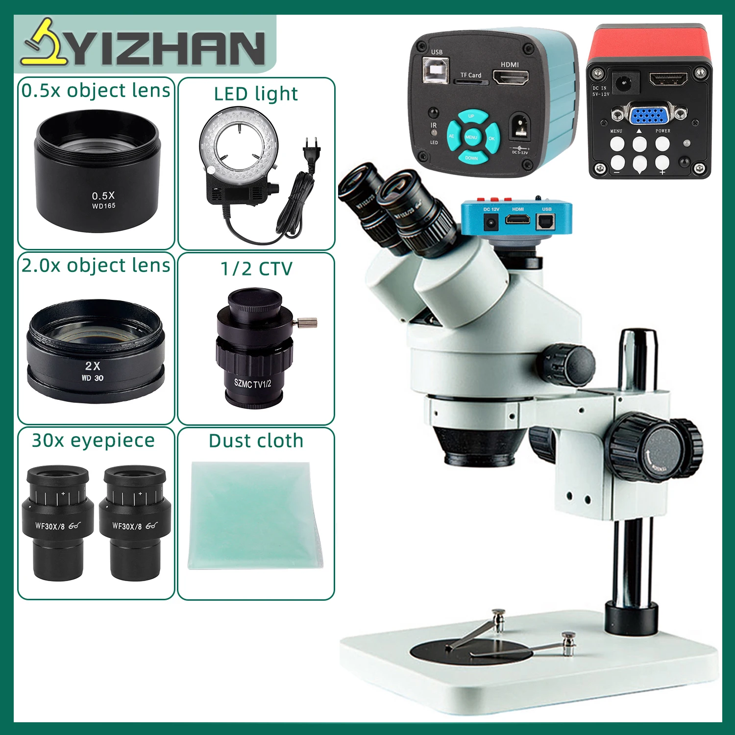 

Цифровой электронный тринокулярный микроскоп YIZHAN 270X, Тринокулярный симулический фокусный микроскоп для пайки, HDMI, USB, комплект камеры, объе...