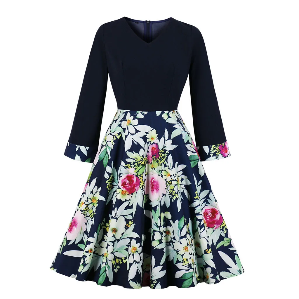 Женское богемное платье с v-образным вырезом винтажное длинным рукавом размера