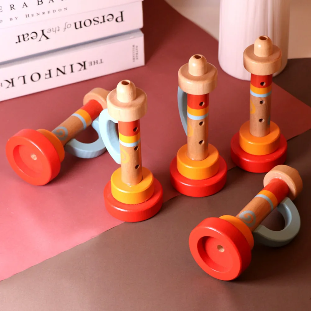 Wooden Musical Trumpet Toy Kit Toys Baby Wooden Vertical Whistle Trumpet Toys Kids Montessori Portable Instrument