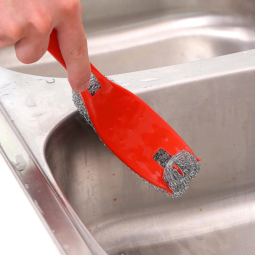 Губка из нержавеющей стали с пластиковой ручкой чистящая щетка проволочные