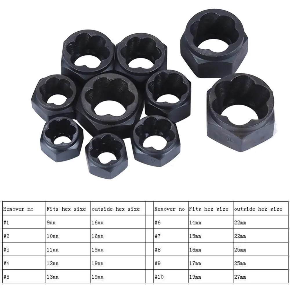 

10Pcs/Set Damaged Nut Remover Extractor High/Low Bolt Kit Stripped Socket Wrench