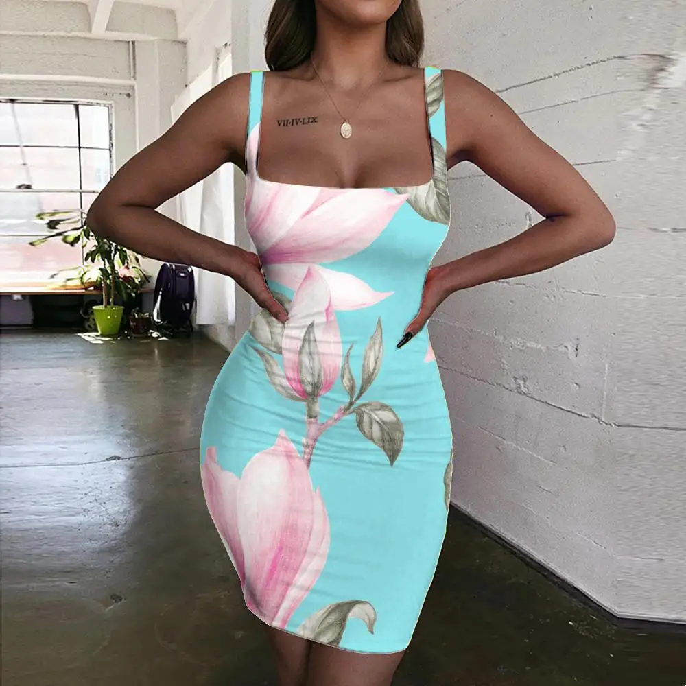 

Женские платья с цветами KYKU, розовые летние короткие пляжные платья без рукавов с лямкой на шее