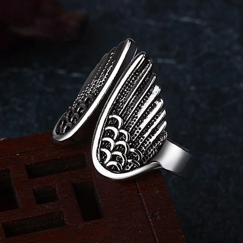 Открытое кольцо в европейском стиле ретро тайские серебряные крылья Ангела