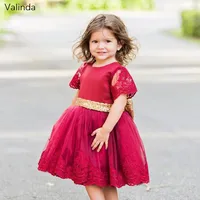 Dark Red Formal Girl Dresses for Wedding Junior Bridesmaids Tea Length Formal Pageant Gowns