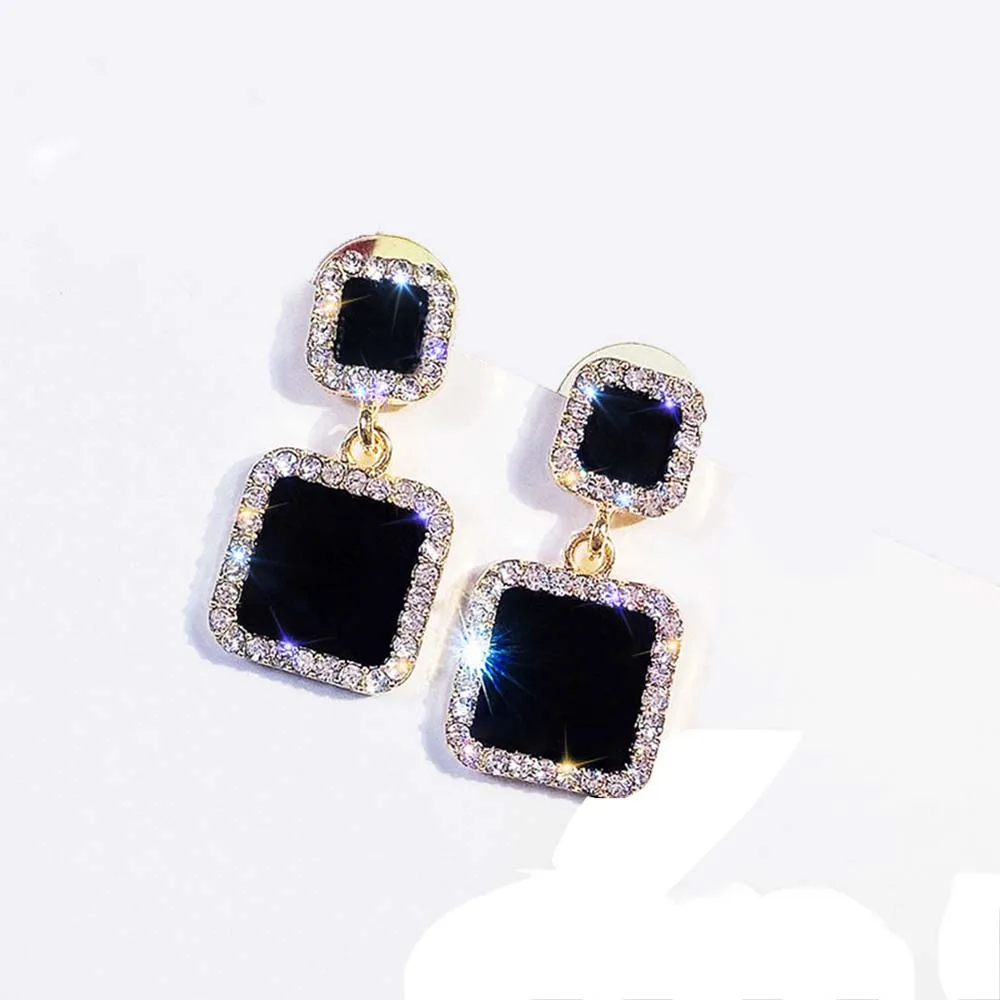 Эффектные серьги 2019 черные квадратные геометрические для женщин роскошные
