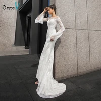 dressv scoop neck wedding dress long sleeves appliques lace court train outdoorchurch elegant wedding dresses custom