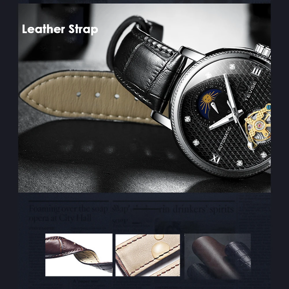 Automatico Relogio Masculino бренд TEVISE Роскошные автоматические механические мужские часы с турбийоном и скелетом спортивные военные часы