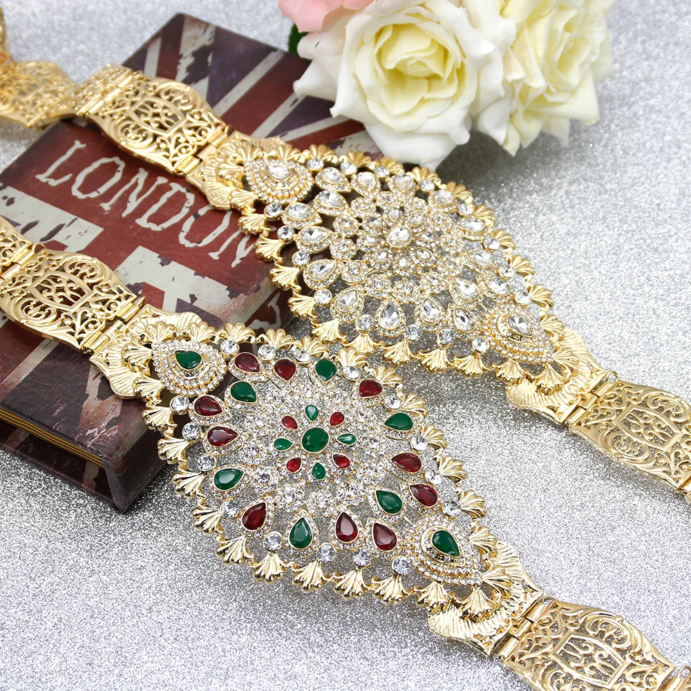 

SUNSPICE-MS Moroccan Caftan Wedding Belt For Women Gold Color Rhinestone Belt Adjust Length Waist Chain Bridal Body Jewelry Gift