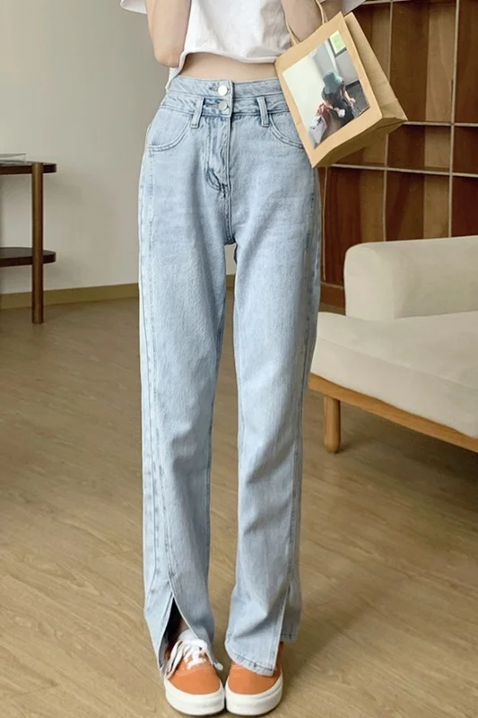 Женские джинсы с разрезом прямые свободные брюки высокой талией модель 2021 года