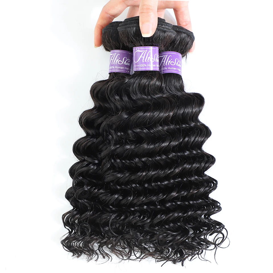 Лаки волос глубокая волна пряди с закрытием 100% Remy человеческие волосы ткачество 3