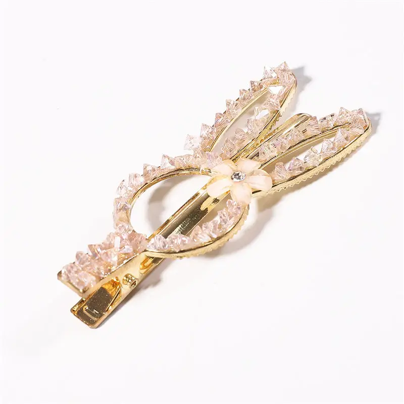 Pink 3x7.5cm Новые Модные цветные заколки для волос с кроликом цветком и кристаллами, клипсы Утконос, аксессуары для укладки волос - Цвет: Pink 3x7.5cm
