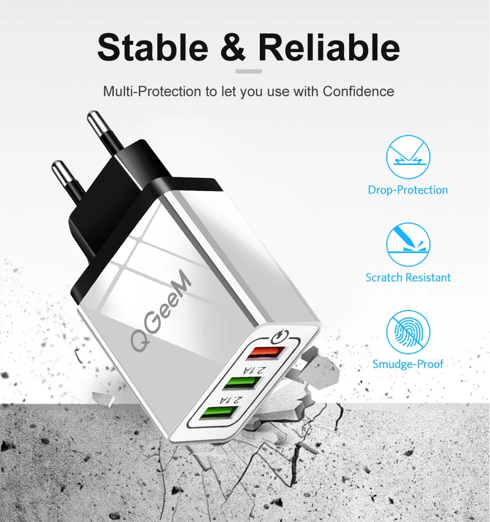 QGEEM 3 порта USB зарядное устройство для iPhone X Xiaomi EU US Plug QC 3,0 быстрое зарядное устройство для телефона Быстрая зарядка 3,0 портативное настенное зарядное устройство адаптер