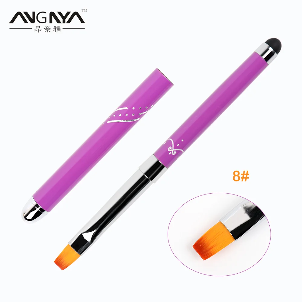 

ANGNYA Purple Touchscreen Metal Hand Nail Art UV Gel Brush With Cap Nail Art Manicure Tools for UV Gel Extension Nail Polish Pen