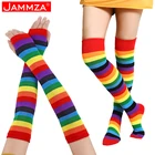 Весенне-осенние корейские облегающие высокие чулки для женщин, выше колена, в радужную полоску, модный Европейский дизайн, высокое качество, винтажный скейтборд