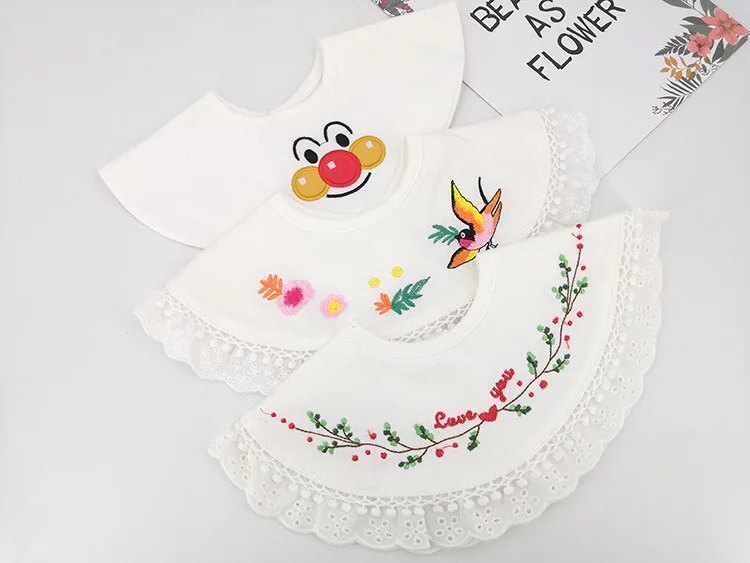 Вышитый качественный детский круглый нагрудник хлопковое детское слюнявчик