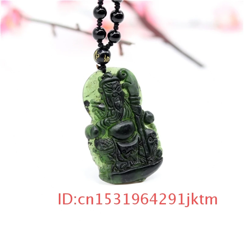 

Hand-Carved Chinese Men Gifts for Natural Jade Charm Necklace Obsidian Jewelry Green Guanyu Pendant Accessories Amulet Black