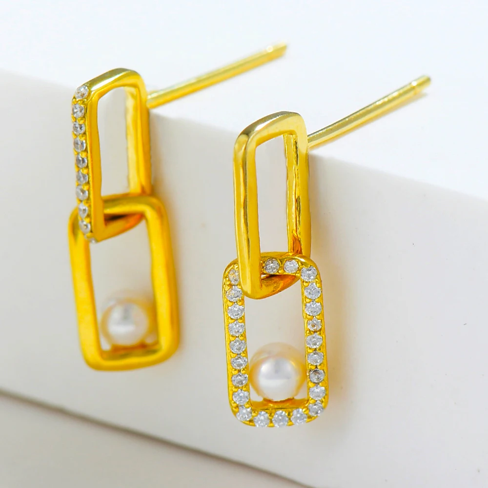 

Cute Delicate Cool Square Pearls Stud Earrings Jewelry for Women Bridal Wedding Girl Sweet Shiny Birthday Gift Daily Gift