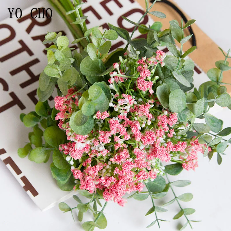 

High Quality Babysbreath Bridal Bridesmaid Bouquet Flower Plastic Eucalyptus Leaves Wedding Bouquet Home Party Garden Decor