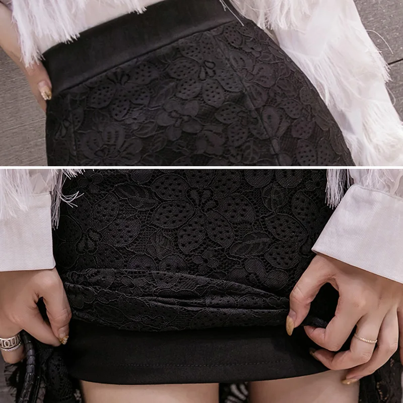 

Spring Summer Women Skirt Midi Skirt Slim Casual Sexy Lace Fashion Package Hip Skirt Elegant Ladies Black Skirts S-5XL Black