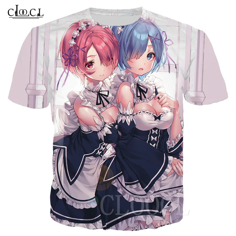 

New 3D Print Women Men T Shirt Anime Re:zero Rem Ram Cute Girls Tshirt Summer T-shirt Hip Hop Pullover Harajuku Short Sleeve Top