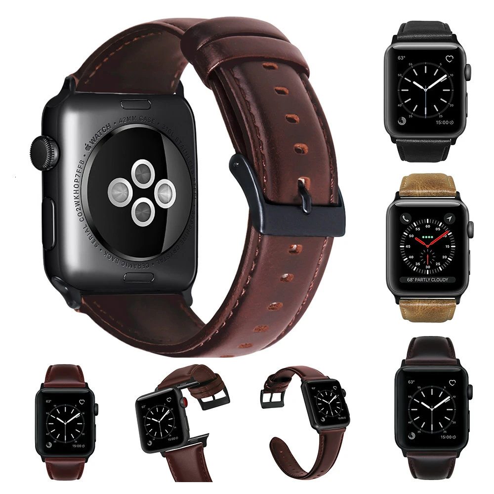 Винтажный ремешок из воловьей кожи для Apple Watch 44 мм 40 мм 42 мм 38 мм браслет iwatch 5 4 3 2 1 браслет с текстурой Crazy Horse