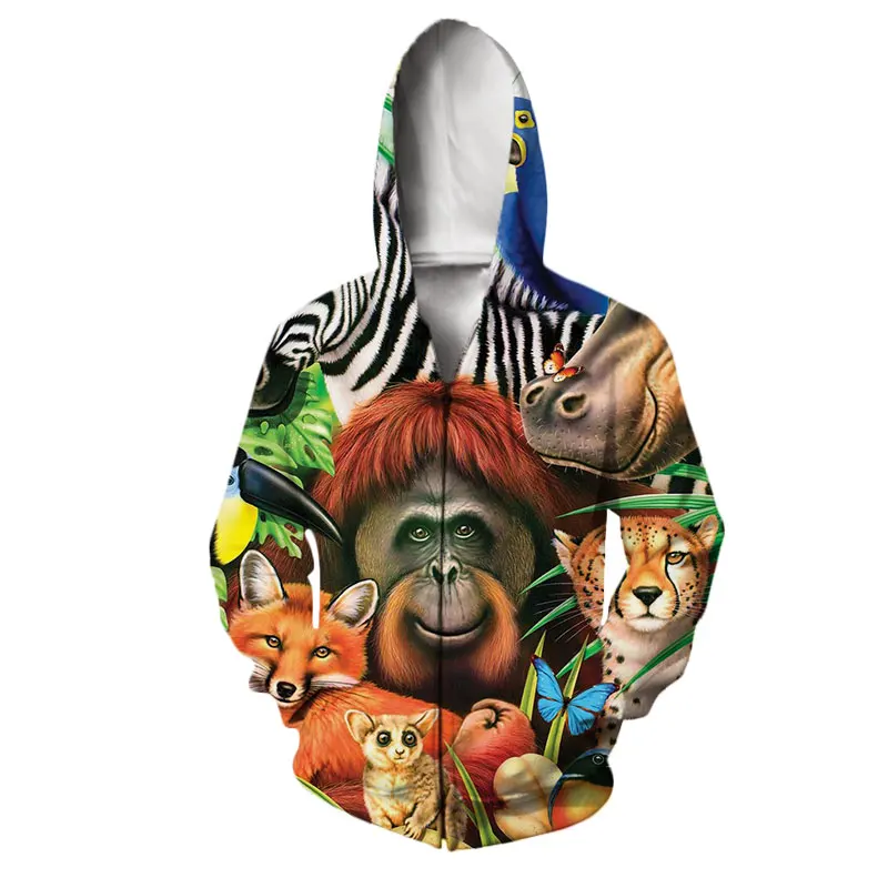 

SONSPEE Deer Zipper Hoodies Men Women Antelope Sweatshirt 3D Print Animal Elk Long Sleeve Hip Hop Streetwear Tops O Neck Coat C9