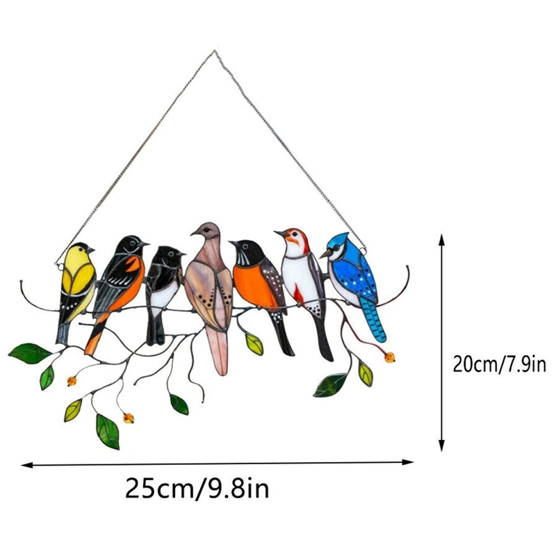 

Colorful Stained Bird Hanging Ornaments Multcolor Birds On a Wire Acrylic Wall Window Hang Pendant Decorations Home Decor