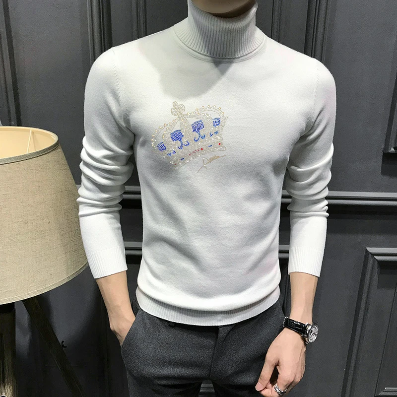 New Thick Warm Knitted Pullover Winter Men's Turtleneck Sweater Casual Tops Crown Wool Clothes black sweater with zipper