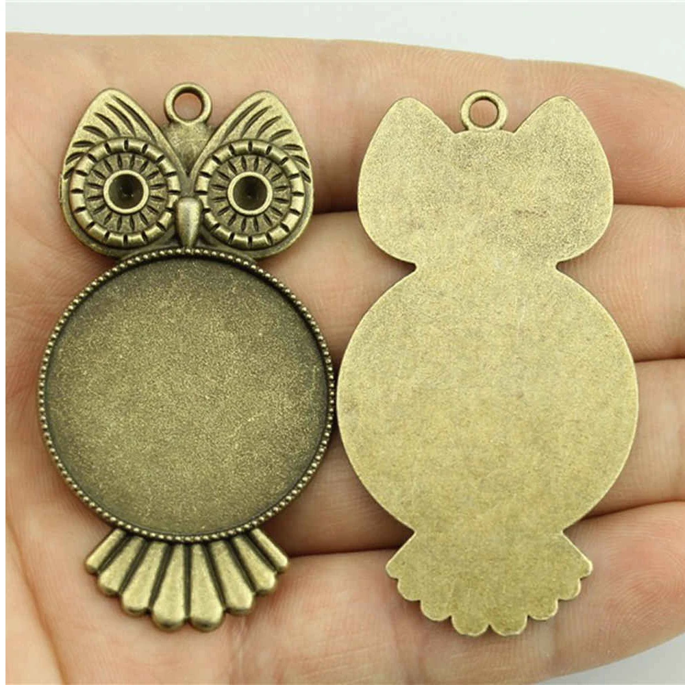 

WYSIWYG 2pcs 30mm Inner Size 2 Colors Cute Owl Style Zinc Alloy Cameo Cabochon Base Setting Charms Pendant For Jewelry Making