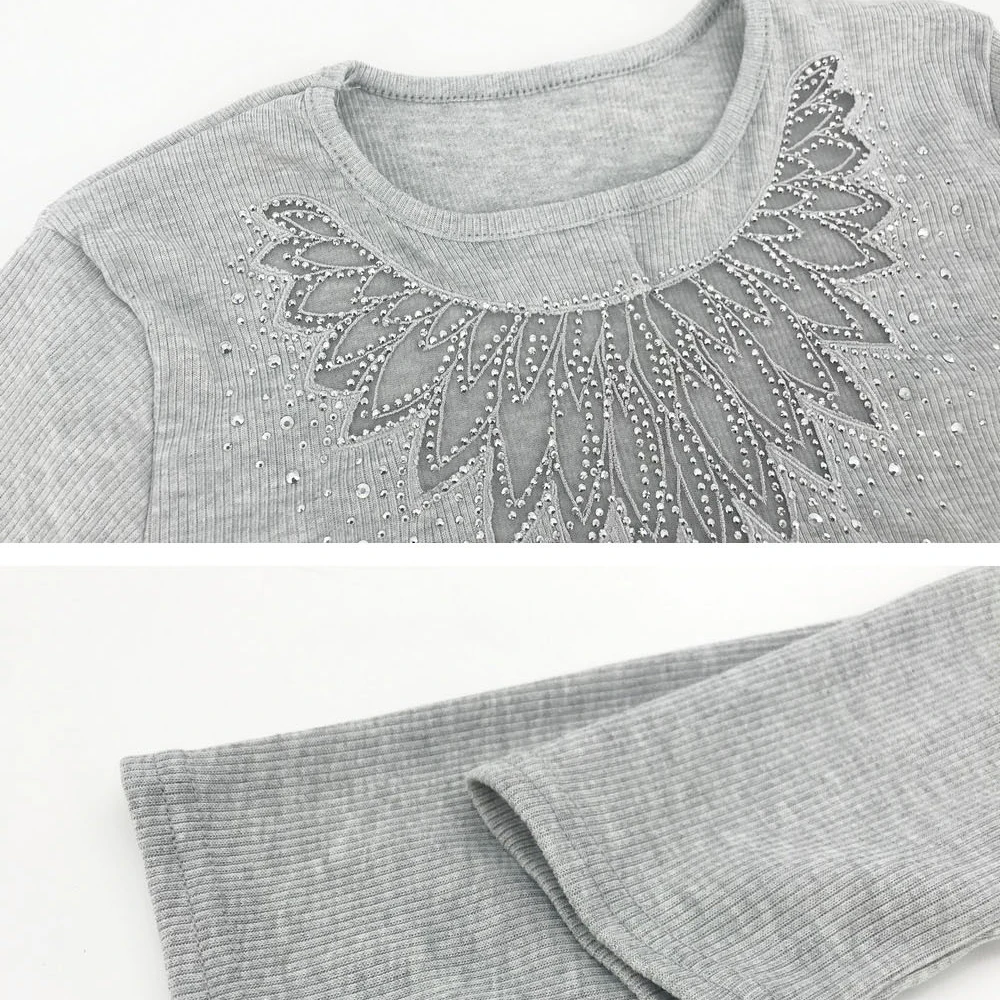 

Black Black Gauze Patchwork Hollow Out See Through Knitted Tops Women Long Sleeve Hot Drill Elegant Office Ladies Slim Pullover