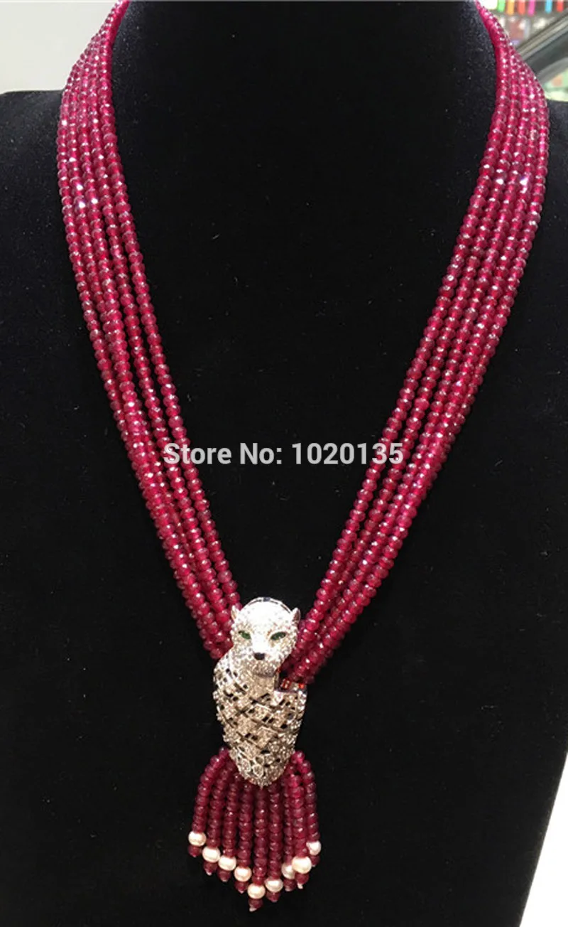 5rows pink red jade beads roundel faceted 4*2mm necklace nature beads wholesale 19inch leopard clasp