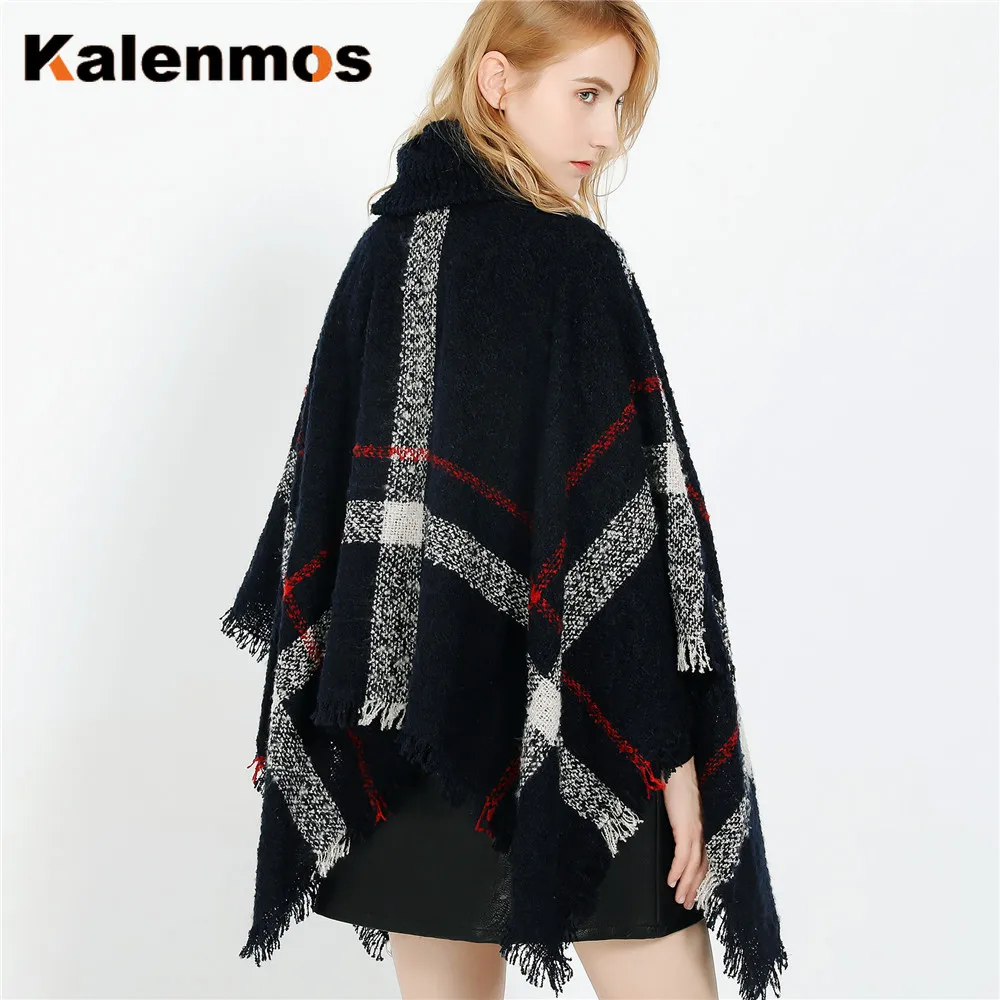 Роскошный клетчатый плащ осенне-зимний пончо шарф женская теплая шаль для