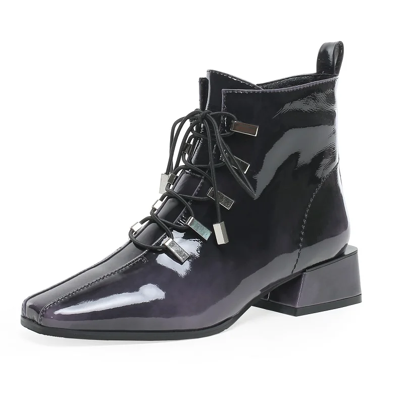 

Original Intention New Stylish Women Real Leather Ankle Boots Square Toe Boots Black Brown High-quality Shoes Woman Size 4-10.5