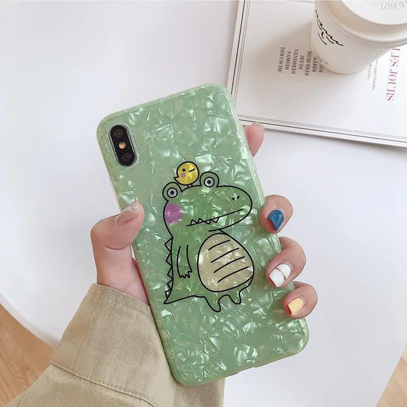 Милый чехол для телефона с изображением крокодиловой раковины iPhone XR X XS Max мягкий
