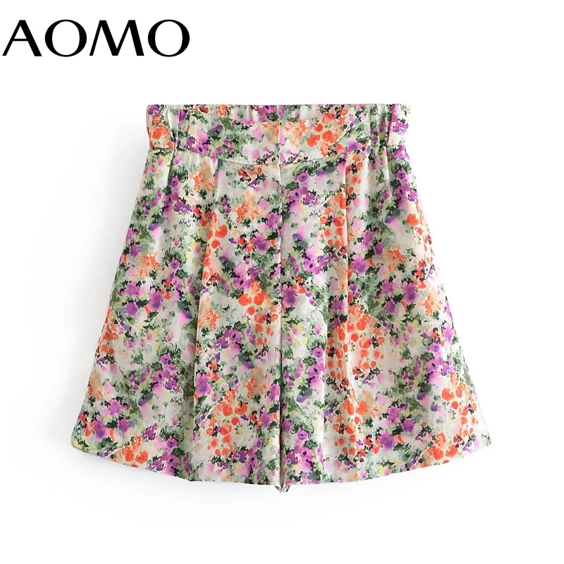 

AOMO Female Chic Pink Floral Print Suit Women Shorts Set 2021 Fashion New Suit 2 Piece Set Sweet Top and Shorts QN143A