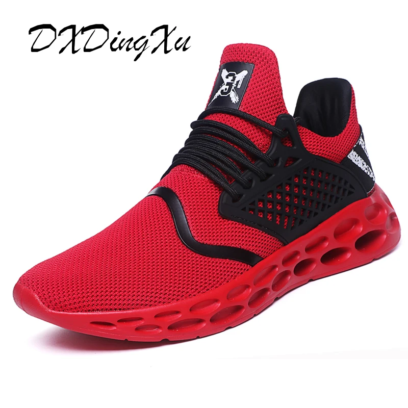 

Кроссовки мужские сетчатые, дышащие, на шнуровке, Повседневная модная обувь для взрослых, красные, большие размеры 39-46