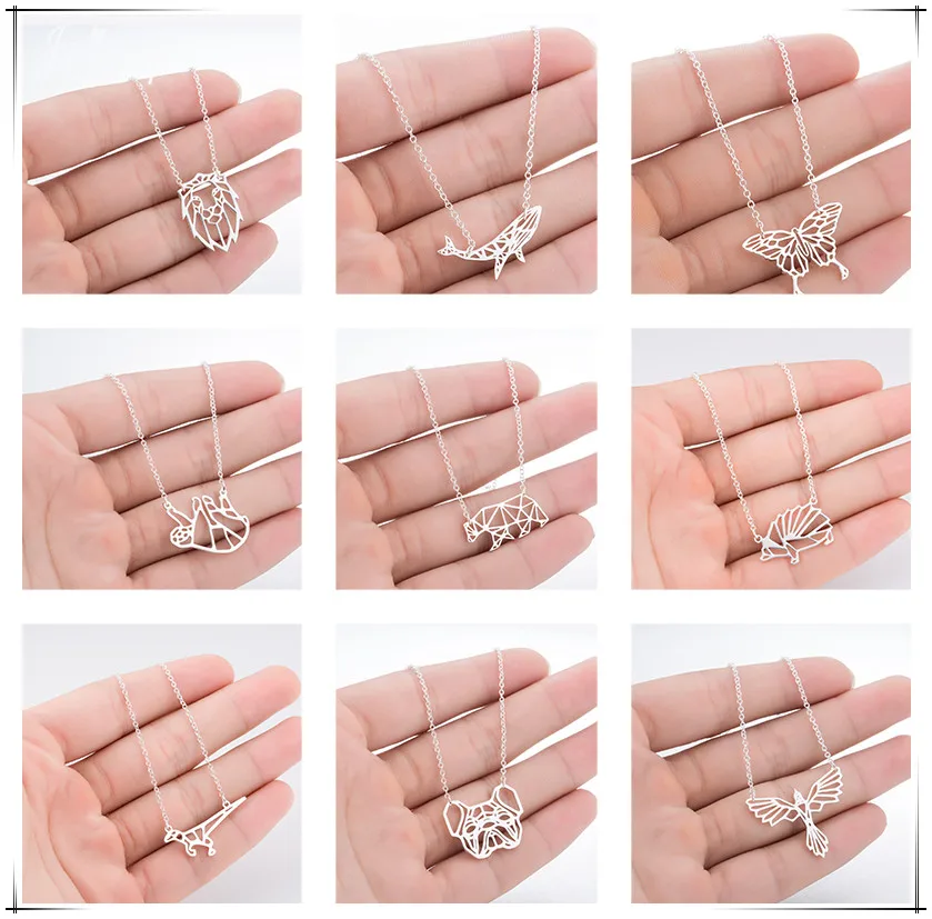Jisensp Модный ожерелье из нержавеющей стали с оригами китом, львом и бабочкой, в качестве украшения для женщин, подарок.