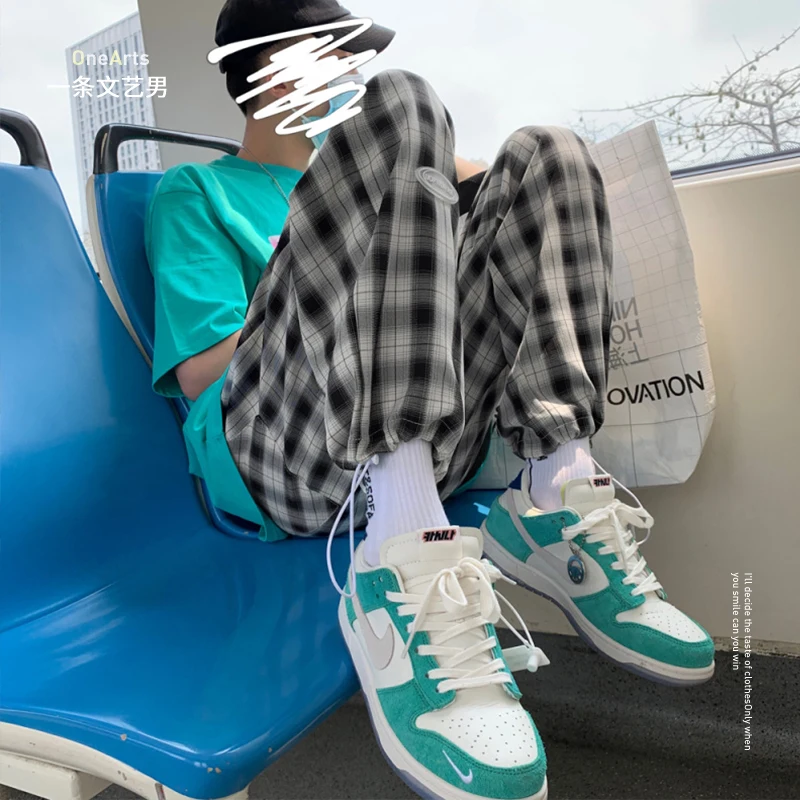 

Men's Summer Thin Loose 2021 Plaid Casual All-Matching Fashion Brand Ins Trendy Ruoshuai Ankle Banded Pants