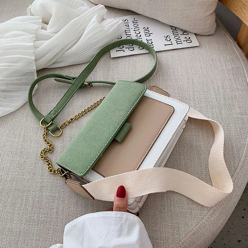 Женская Замшевая сумка из нубука маленькая квадратная мессенджер контрастных