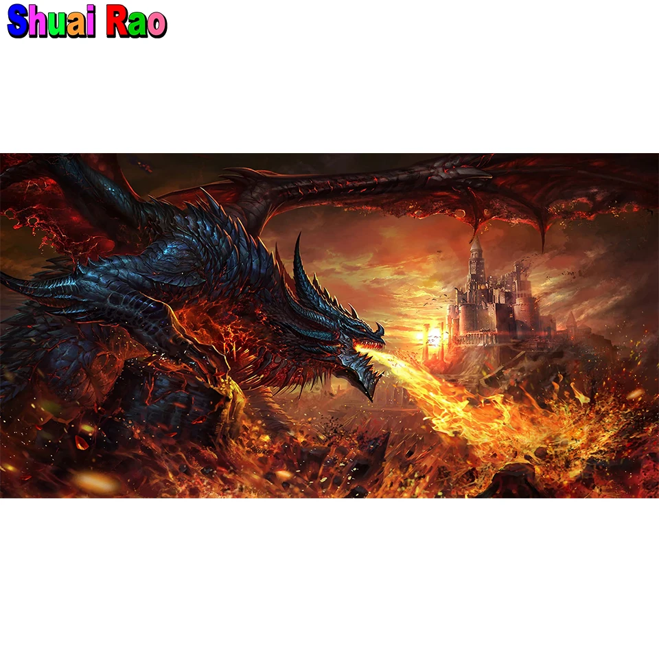 

Fantasy dragon Fire castle 5d diy Diamond Painting Hobby Art Full Drill Square/Round diamond embroidery Mosaic Home Decor