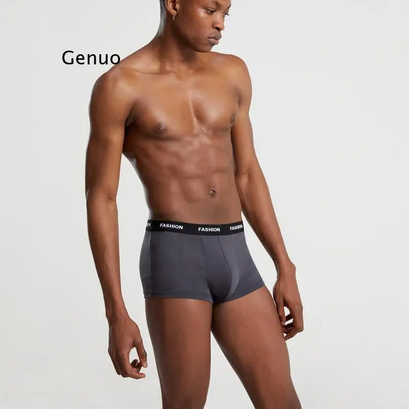 

Fashion European Size Seamless Cotton Underwear Men's Boxer Briefs Head Pants U-Convex Large Size Solid Mid-Waist Shorts Panties