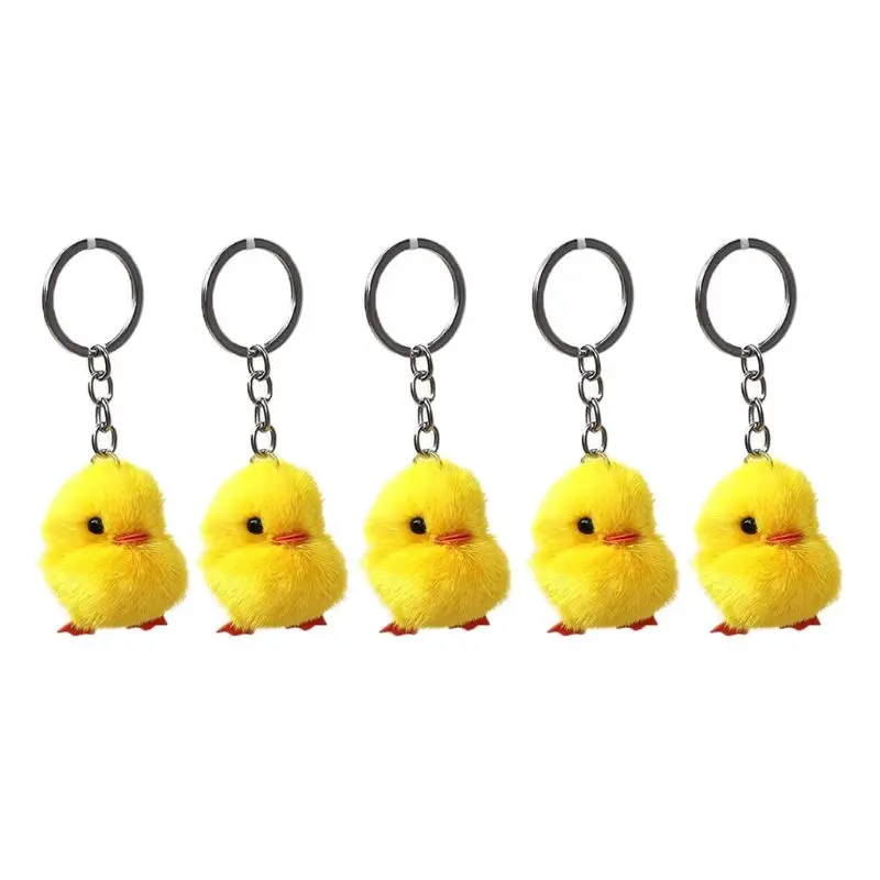 

A2UA 5Pcs Furry Yellow Duck Fluff Soft Chick Keychains Easter Keyring Handbag Jewelry