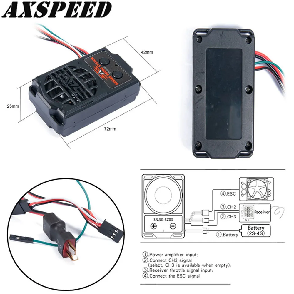 

Звуковой симулятор двигателя AXSPEED, 5 режимов, 72x42x25 мм, для грузовика, багги, дрифта на дороге 1/10, Радиоуправляемый гусеничный автомобиль, дина...