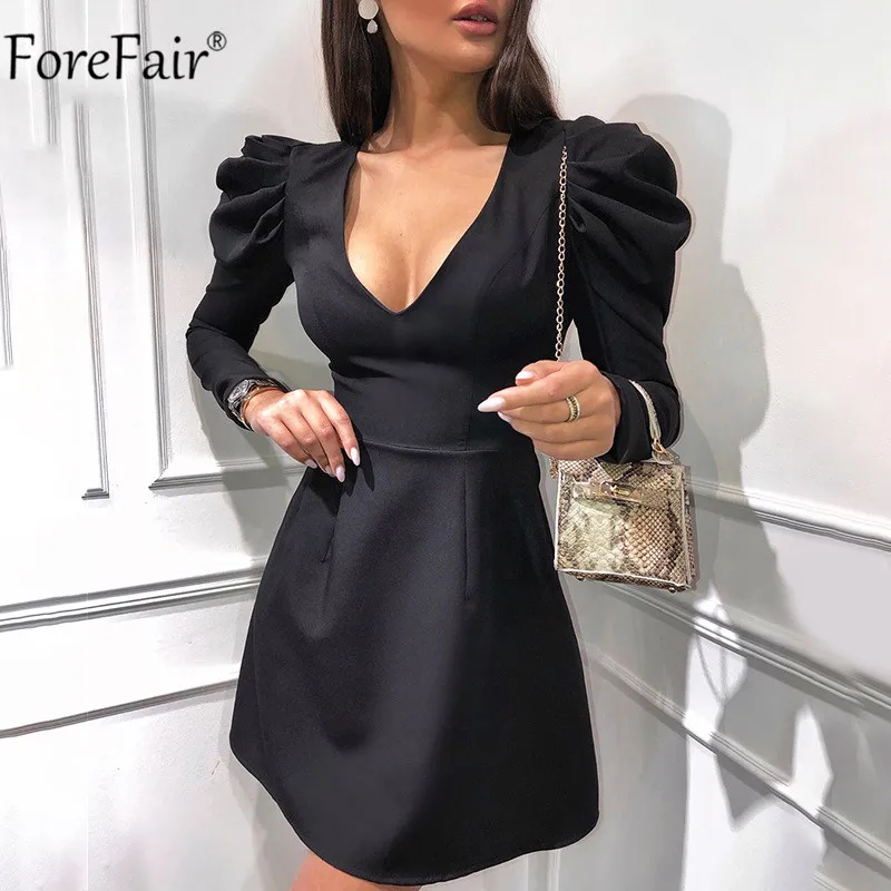 Forefair V образным вырезом с длинным пышным рукавом сексуальное платье женские