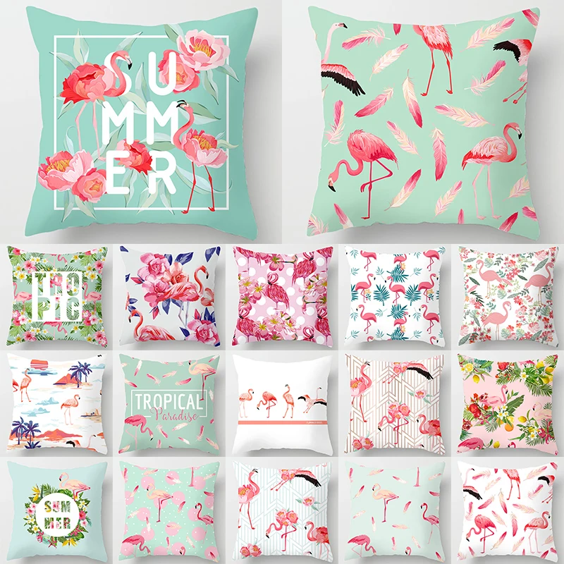 

Flamingo Tropical Pink Decorative Cushions Pillowcase Polyester Cushion Cover Throw Pillow Sofa Decoration Pillowcover 40517-4
